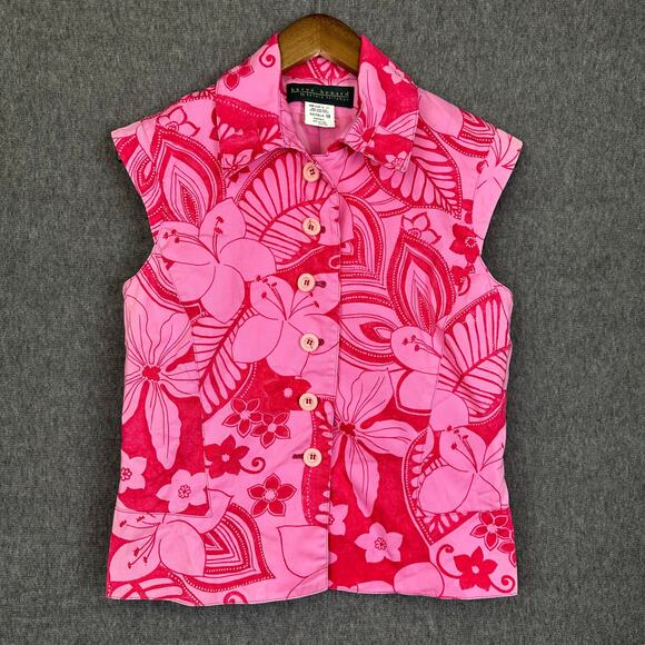 Harve Benard Vintage Button Up Vest Pink Floral Print Sz 10 Retro Elle Woods - Picture 1 of 7